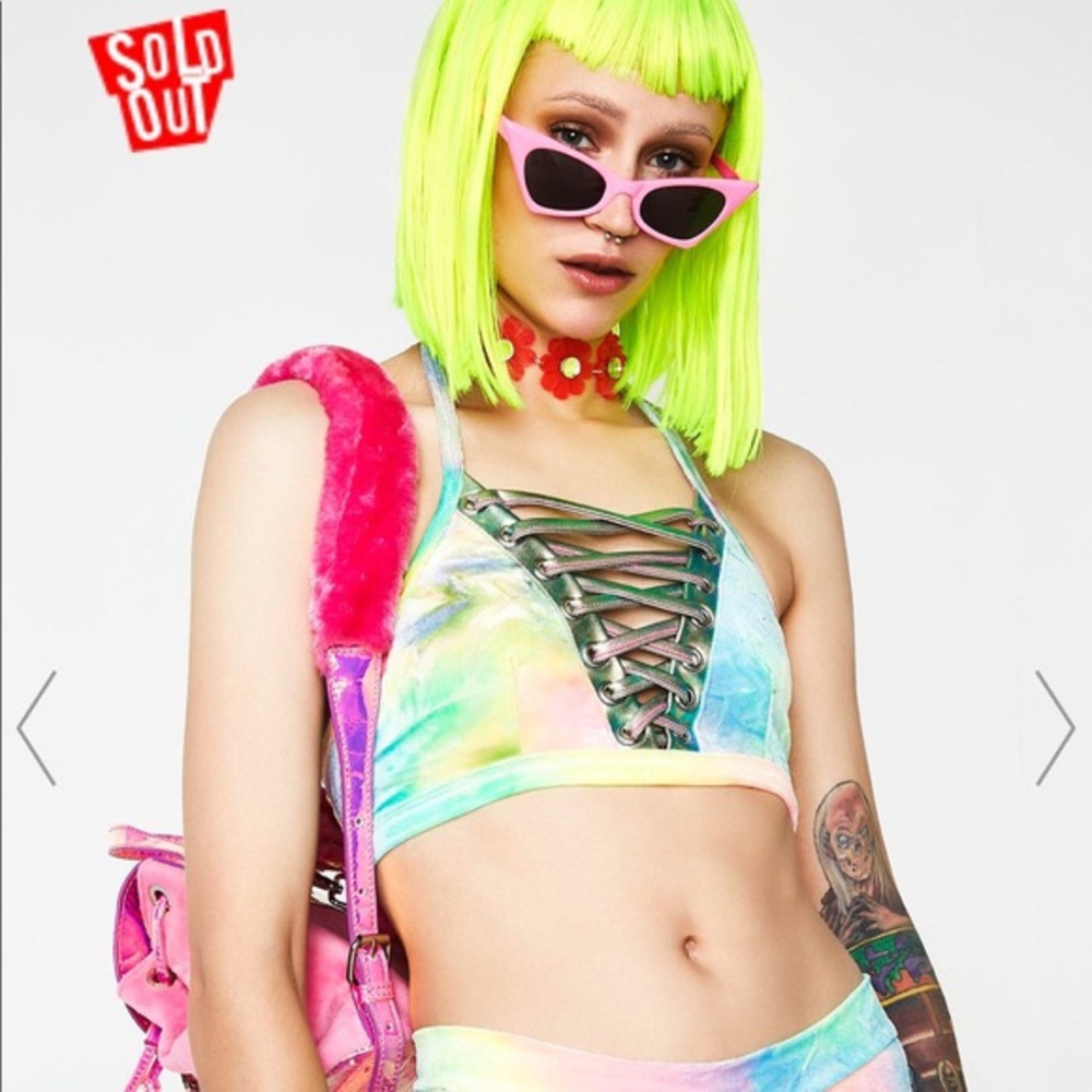 Dolls Kill x J Valentine Rainbow Velvet Crop Top